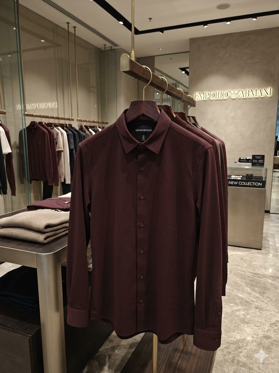 Emporio Armani Lycra Stretch Shirt in Wine – Front View	