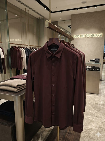 Emporio Armani Lycra Stretch Shirt in Wine – Front View	