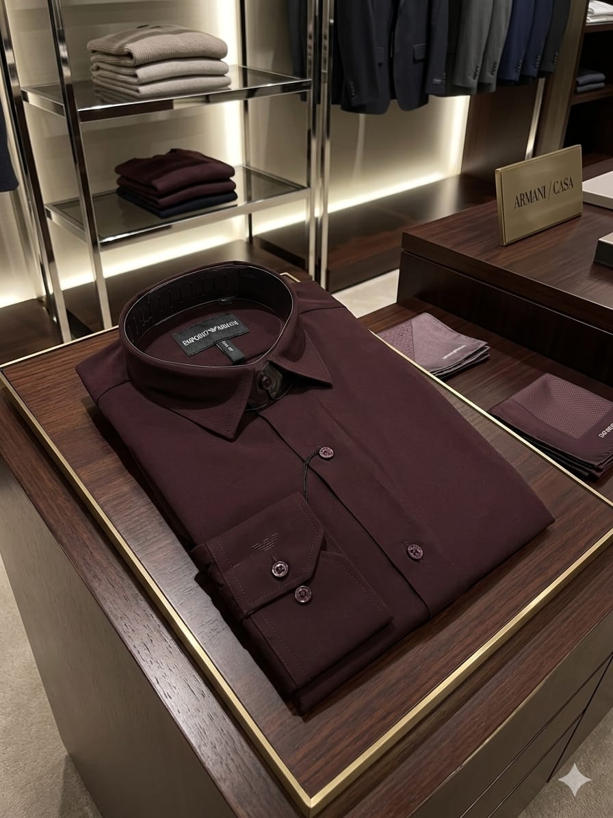 Emporio Armani Lycra Stretch Shirt in Wine – Back View	