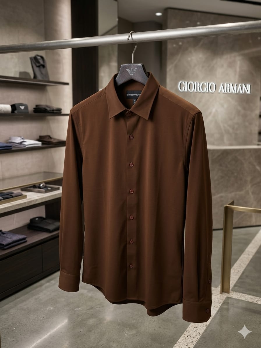 Emporio Armani Lycra Stretch Shirt in Copper Brown – Front View	