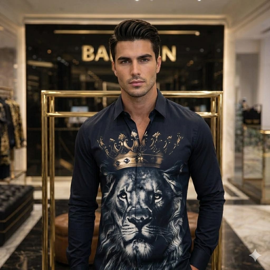Balmain Regular Fit Italian Cotton Shirt in Black – Back View	