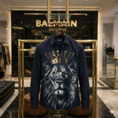 Balmain Regular Fit Italian Cotton Shirt in Black – Front View	