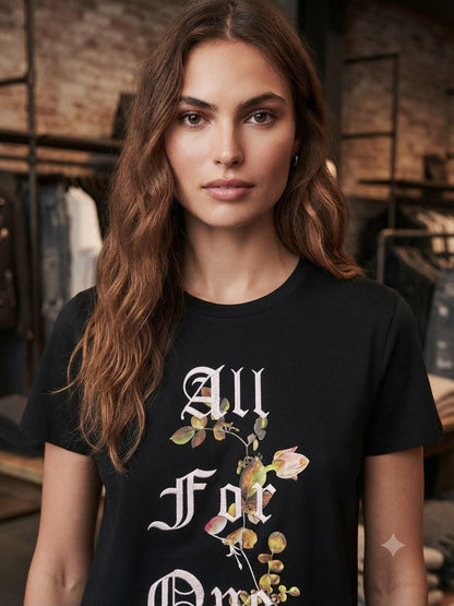 AllSaints black 3D embroidery casual women's tee
