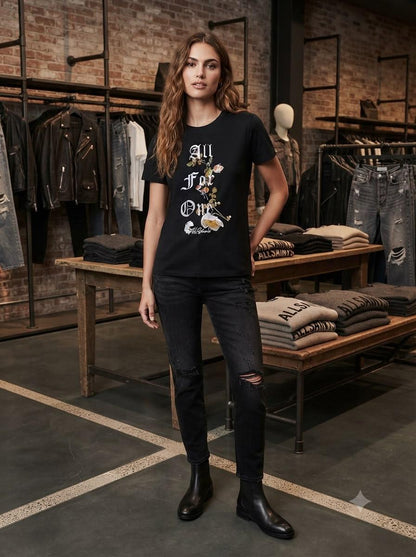 Premium AllSaints black Lycra T-shirt for women
