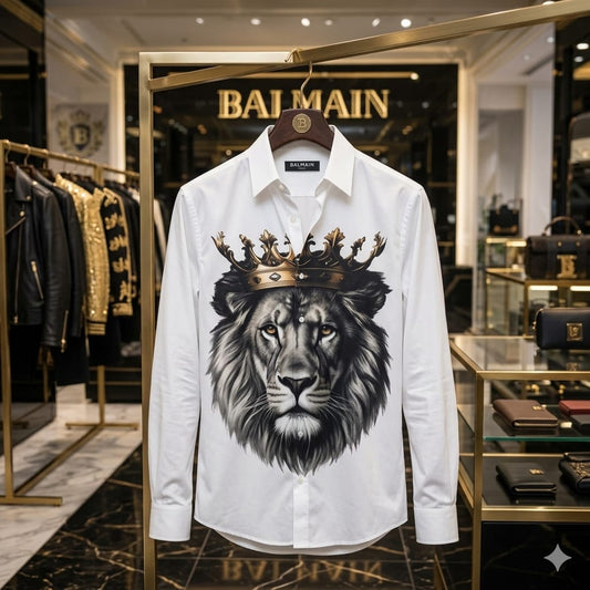 Balmain Regular Fit Italian Cotton Shirt in White – Front View	