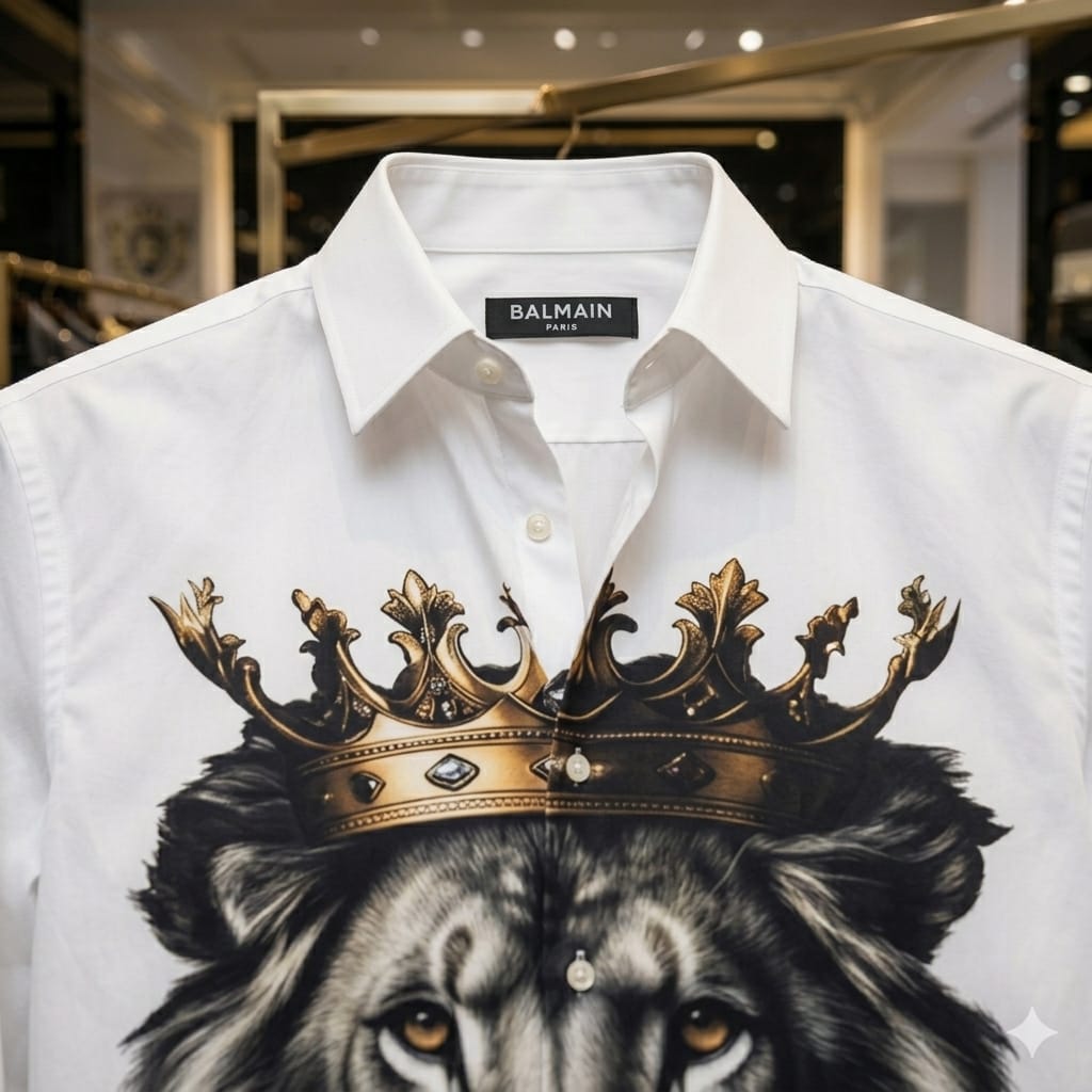 Balmain Regular Fit Italian Cotton Shirt in White – Back View	