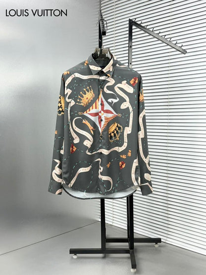 Louis Vuitton Regular Fit Italian Cotton Satin Shirt in Grey
