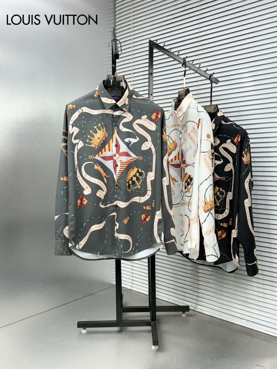 Louis Vuitton Premium Satin Shirts – White, Black, Grey Combo
