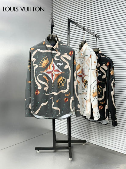 Louis Vuitton Premium Satin Shirts – White, Black, Grey Combo

