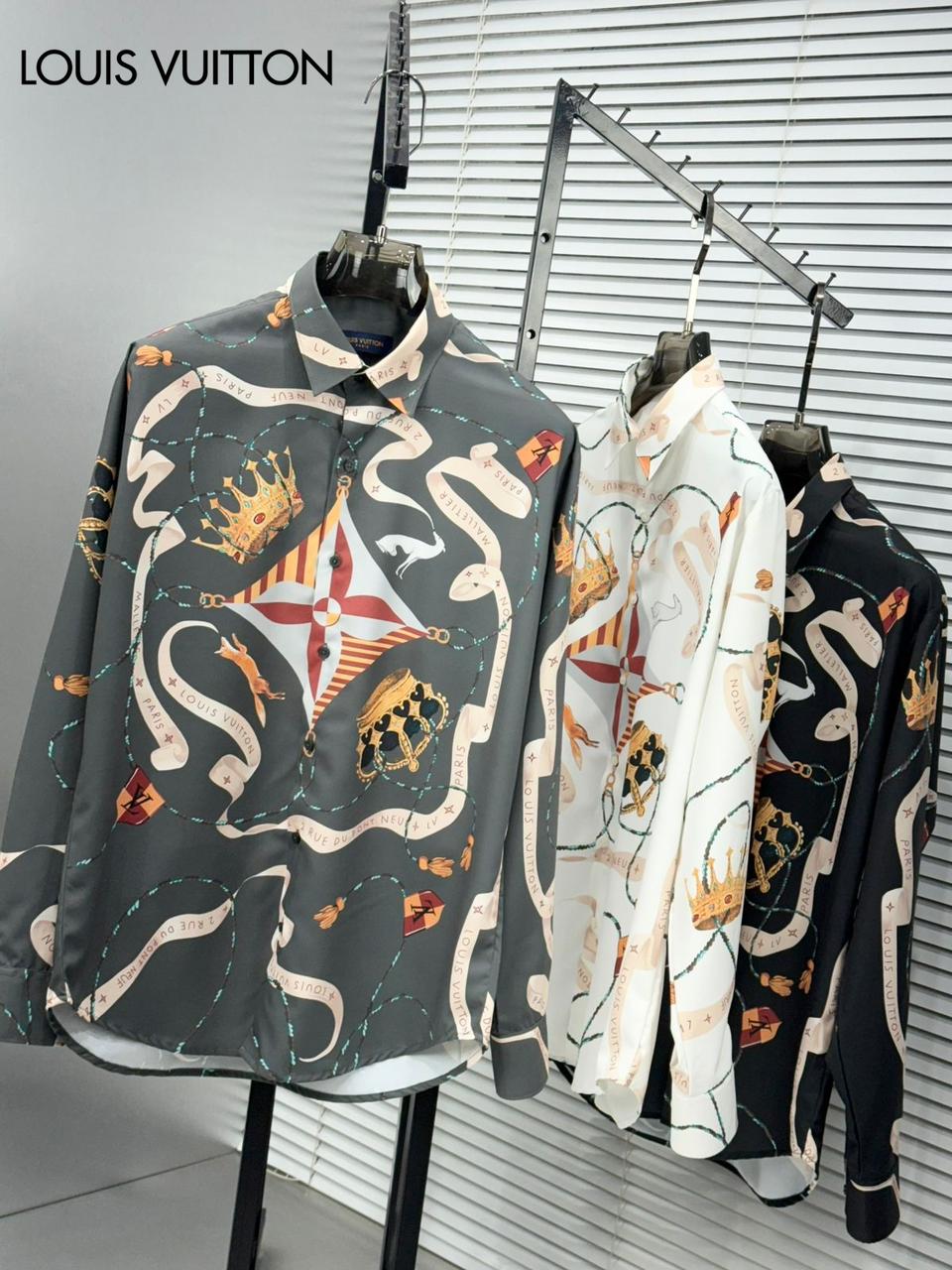 Louis Vuitton Cotton Satin Shirts – White, Black & Grey Collection
