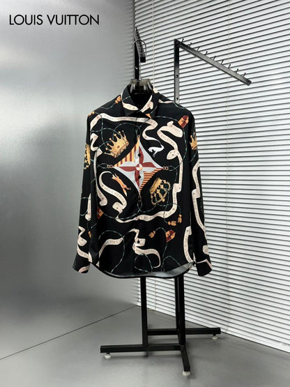 Louis Vuitton Regular Fit Italian Cotton Satin Shirt in Black
