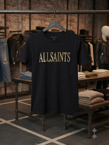 AllSaints black premium 245 GSM Lycra T-shirt for women

