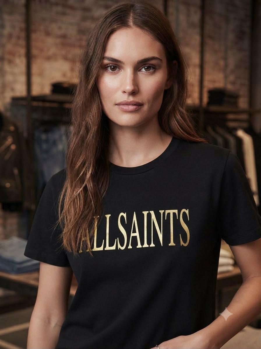 AllSaints black 3D embroidery casual women's tee

