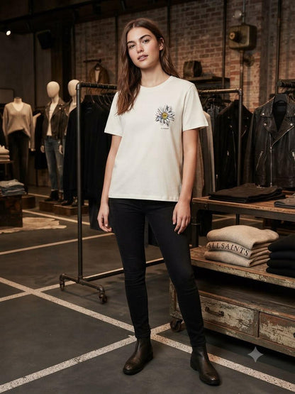 Premium AllSaints white Lycra T-shirt for women
