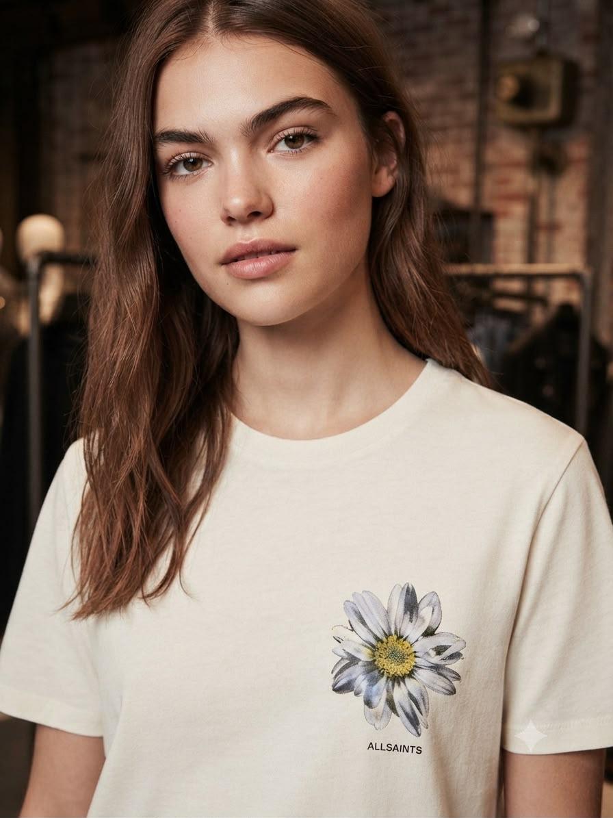 AllSaints white 3D embroidery casual women's tee
