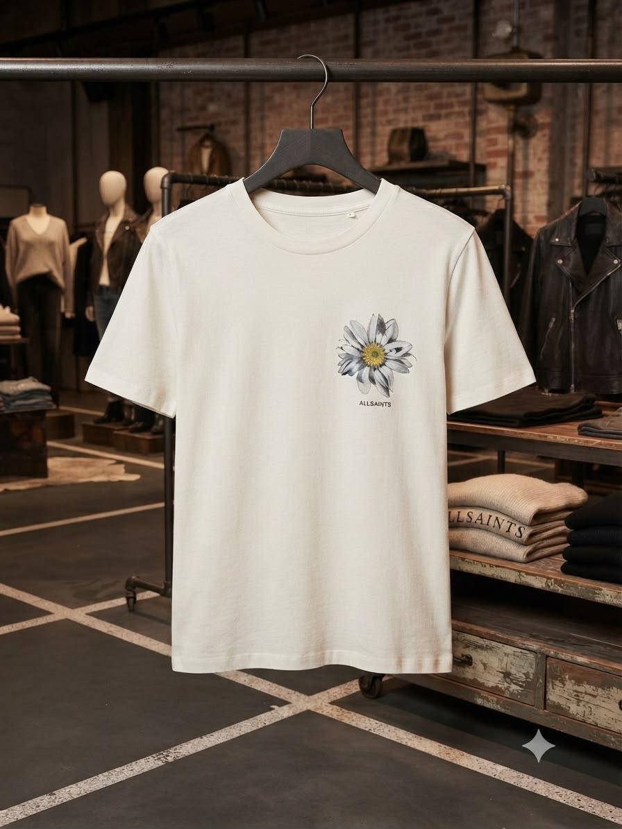 AllSaints white premium 245 GSM Lycra T-shirt for women

