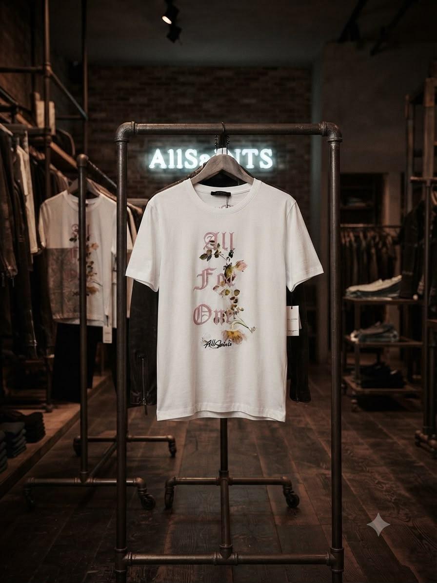 AllSaints white premium 245 GSM Lycra T-shirt for women
