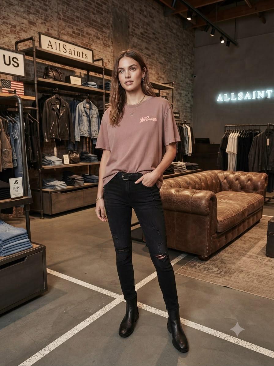 Premium AllSaints lilac Lycra T-shirt for women
