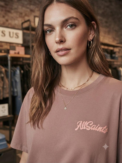 AllSaints lilac 3D embroidery casual women's tee
