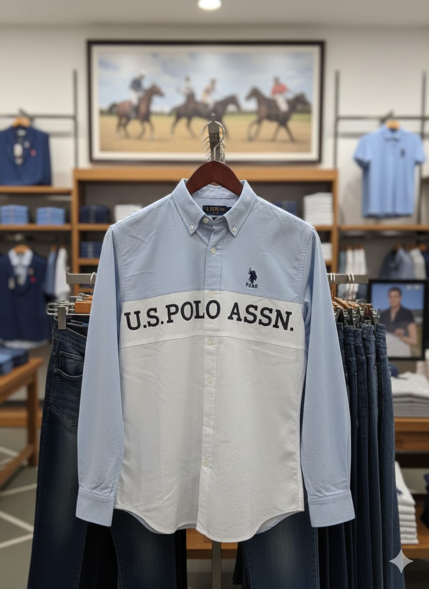 U.S. Polo Assn. Cotton Oxford Shirt in Sky Blue – Front View	