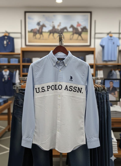 U.S. Polo Assn. Cotton Oxford Shirt in Sky Blue – Front View	