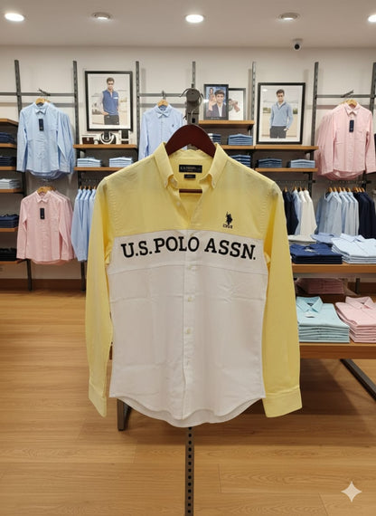 U.S. Polo Assn. Cotton Oxford Shirt in Yellow – Front View	