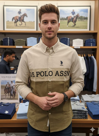 U.S. Polo Assn. Cotton Oxford Shirt in Beige – Back View	