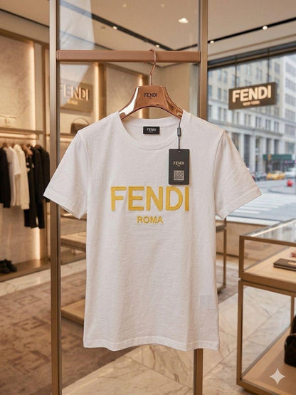 Fendi white premium Italian cotton T-shirt for women
