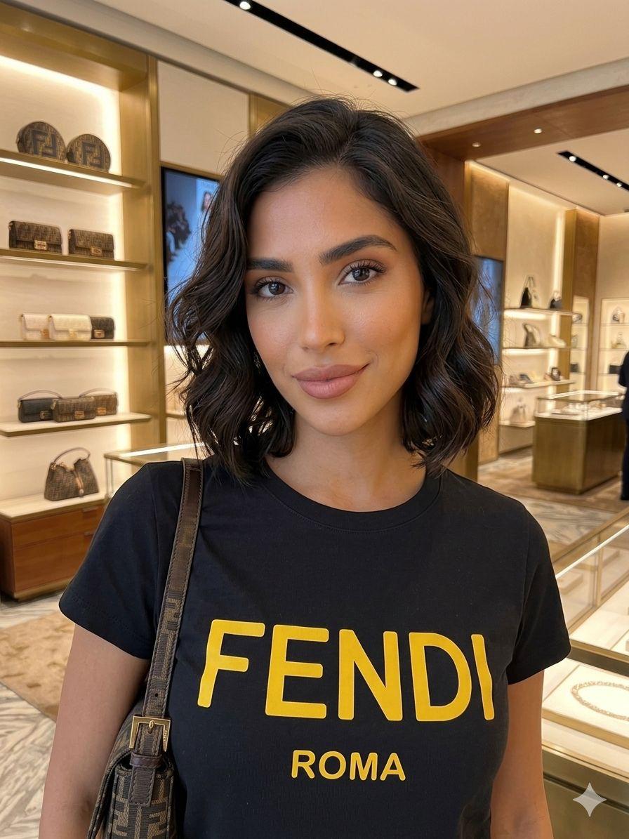 Women's Fendi black regular fit designer T-shirt
