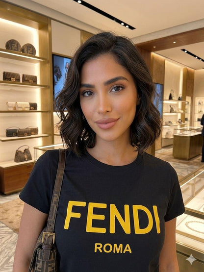 Women's Fendi black regular fit designer T-shirt
