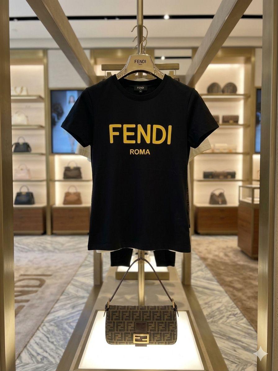 Fendi black premium Italian cotton T-shirt for women
