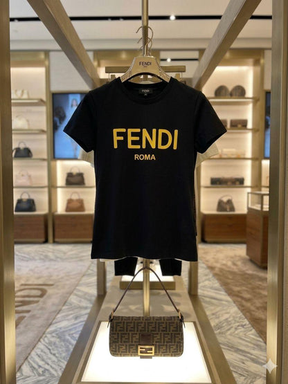 Fendi black premium Italian cotton T-shirt for women
