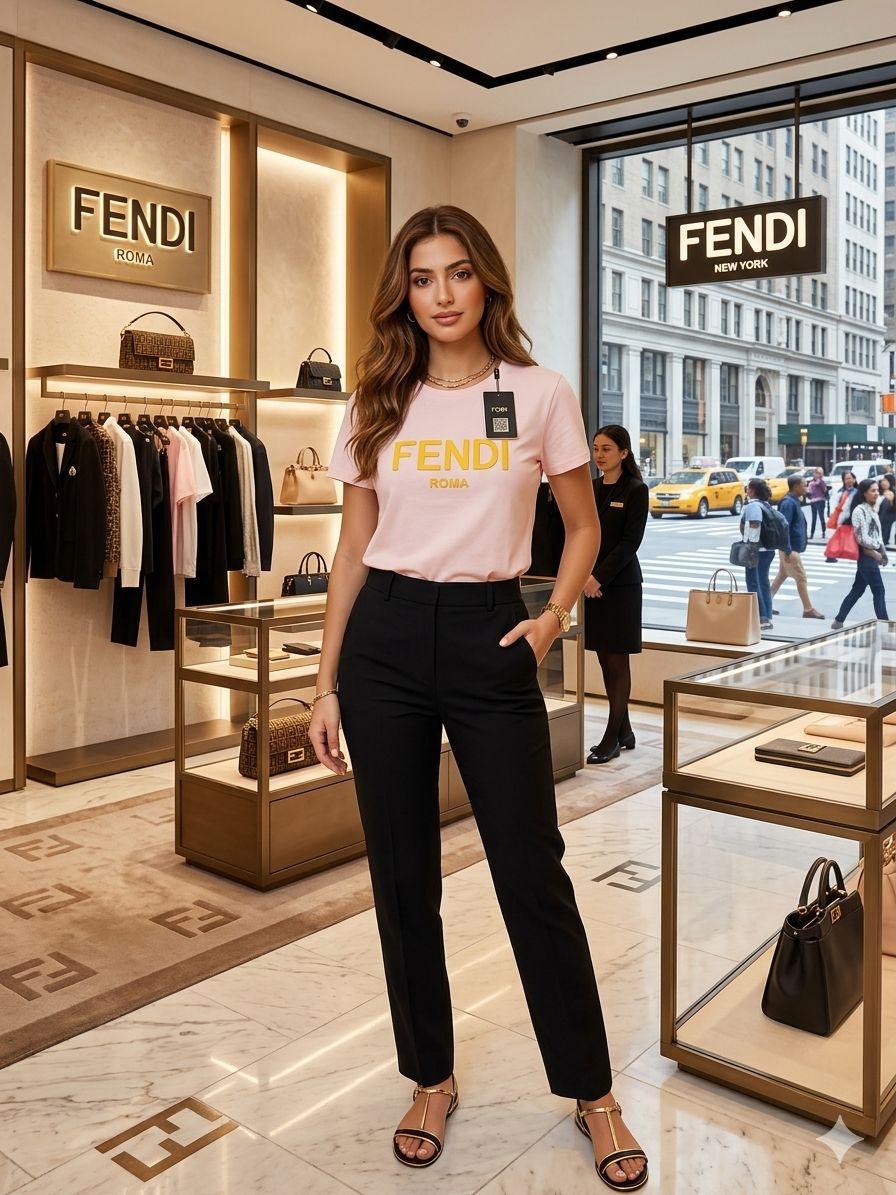 Premium Fendi pink cotton T-shirt for women
