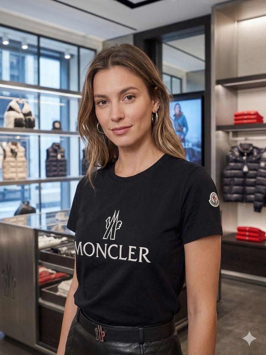 Premium Moncler black cotton T-shirt for women
