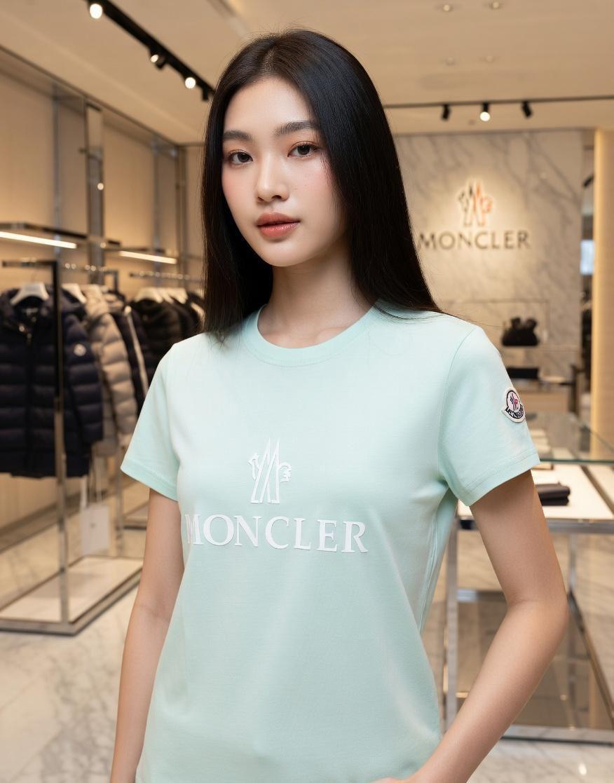 Premium Moncler mint green cotton T-shirt for women
