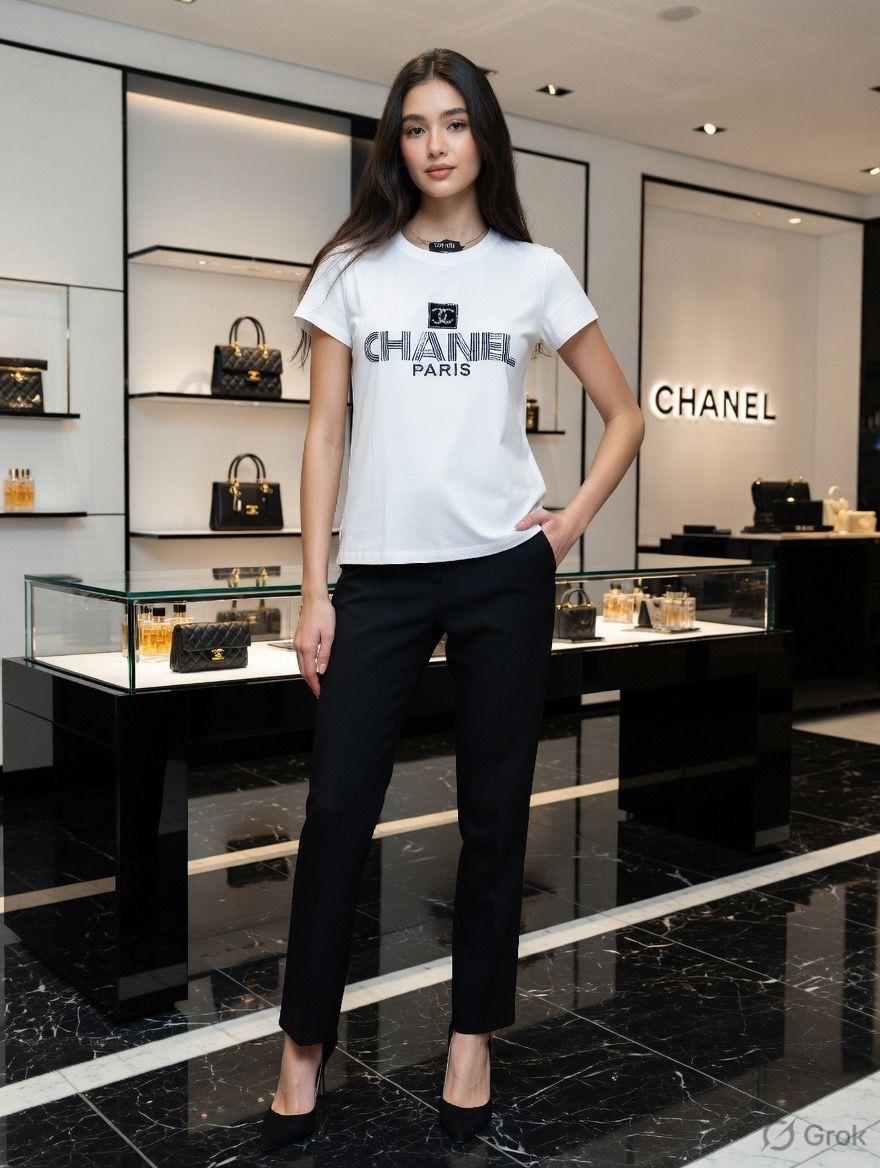 Premium Chanel white cotton T-shirt for women
