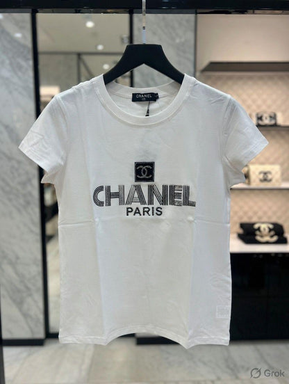 Chanel white premium Italian cotton T-shirt for women
