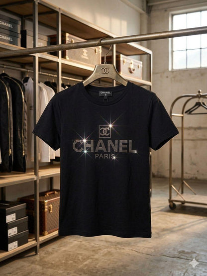 Chanel black premium Italian cotton T-shirt for women
