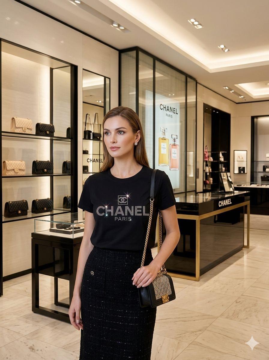 Premium Chanel black cotton T-shirt for women
