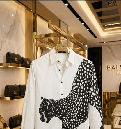 Balmain Handmade Sequence Shirt in White – Front View	