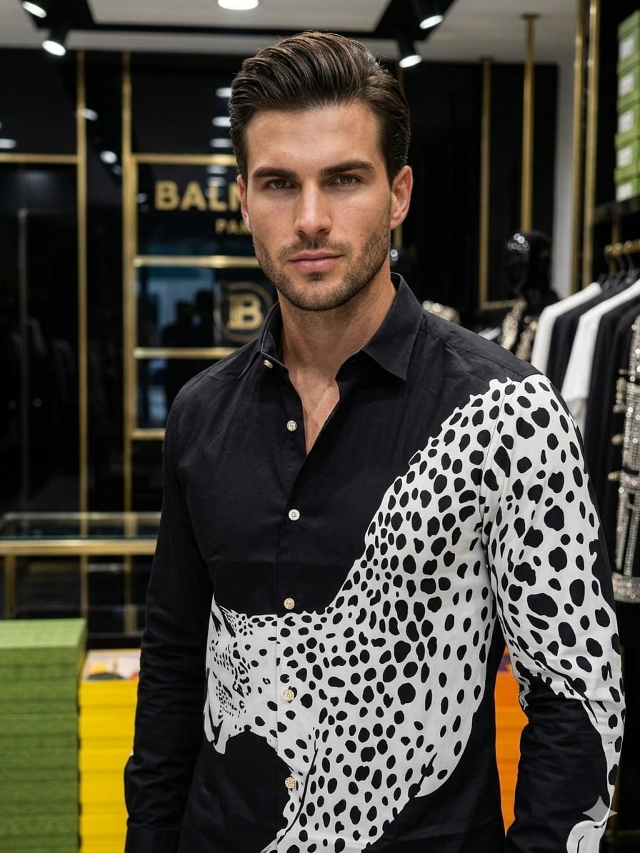 Balmain Black Shirt – Sequence Work Close-up	