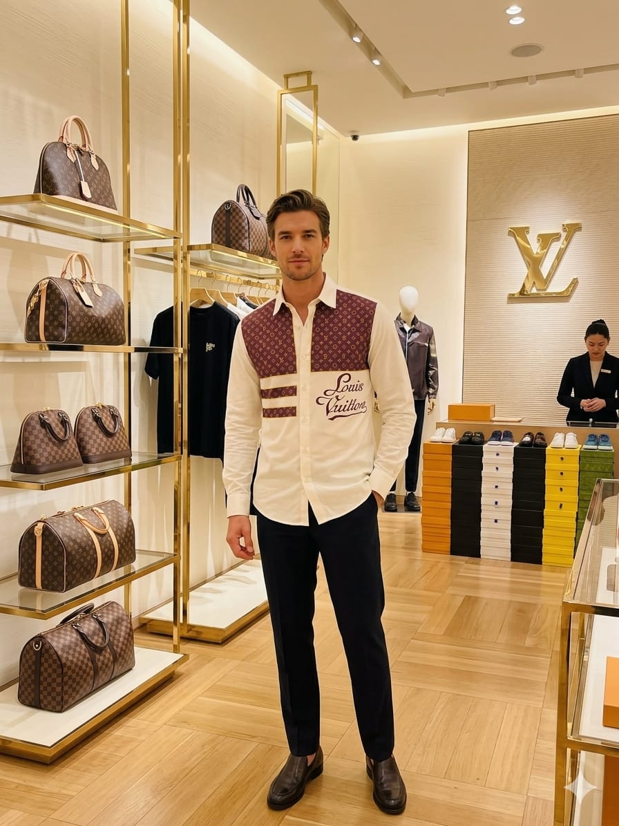 Louis Vuitton Cotton Shirt in Beige – Back View	