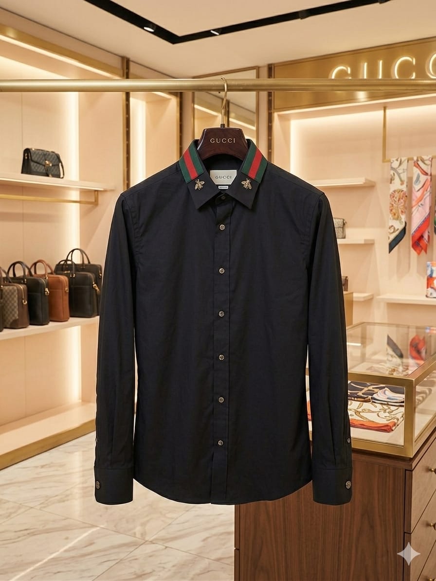 Gucci Regular Fit Cotton Shirt in Black – Product Shot
