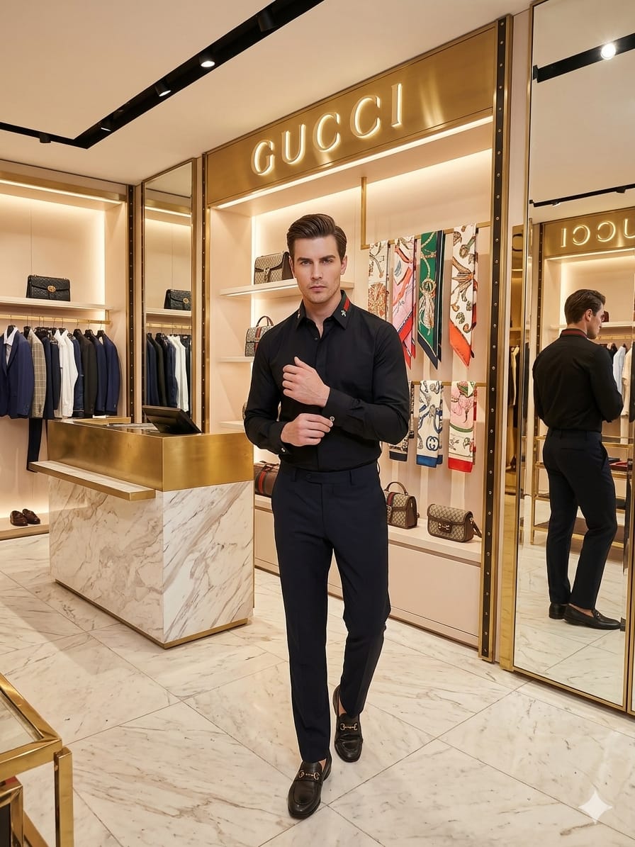 Gucci Regular Fit Cotton Shirt in Black – Styled Look
