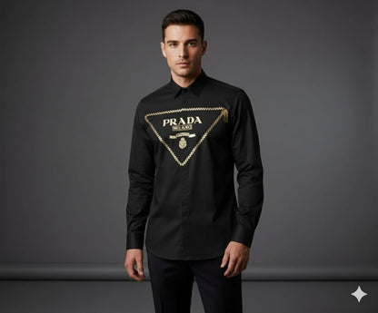 Prada Regular Fit Cotton Shirt in Black – Worn by Model
