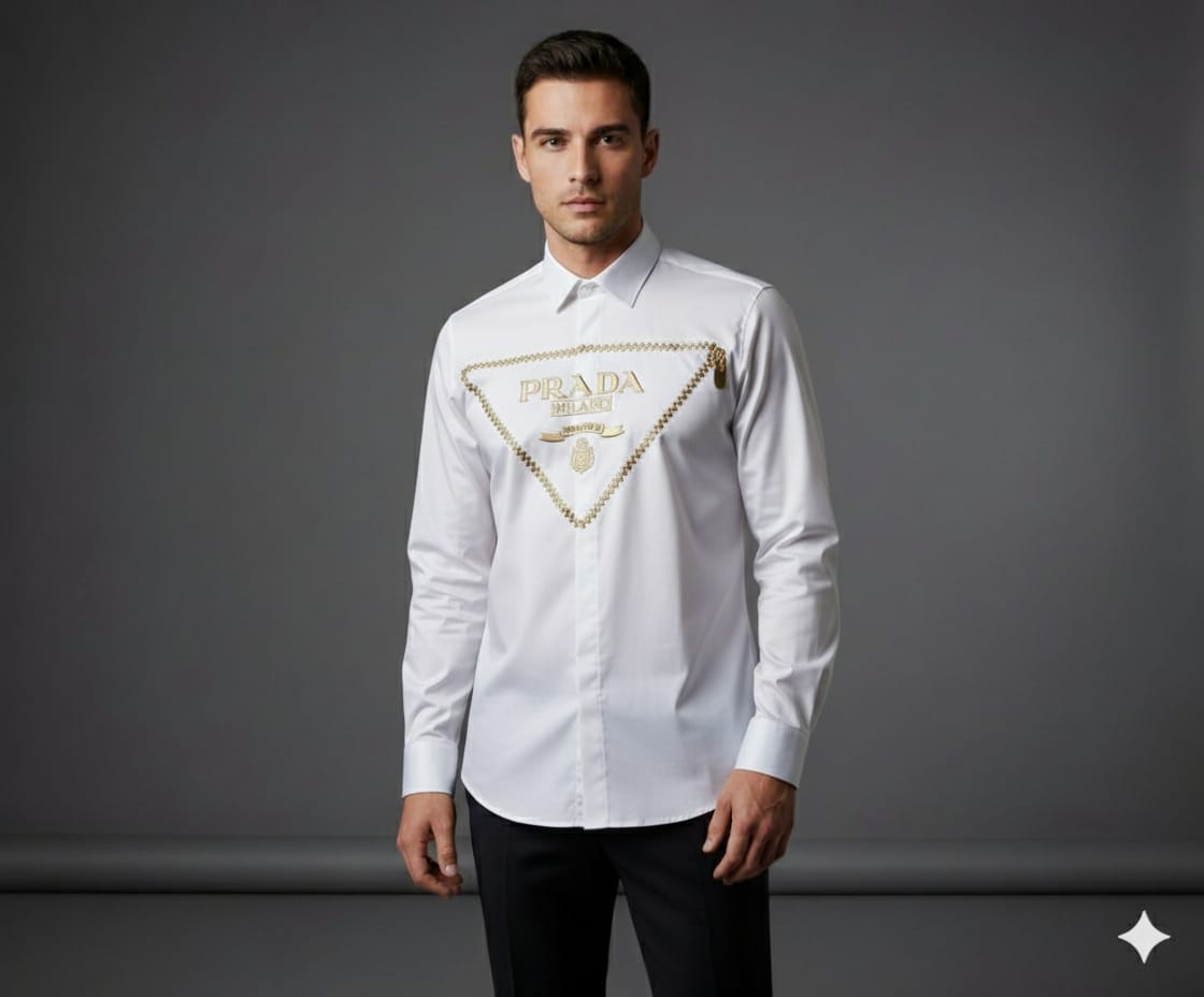 Prada Regular Fit Cotton Shirt in White – Worn by Model
