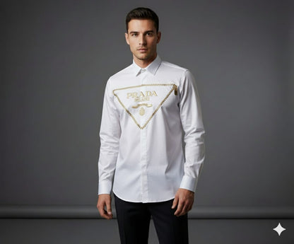 Prada Regular Fit Cotton Shirt in White – Worn by Model

