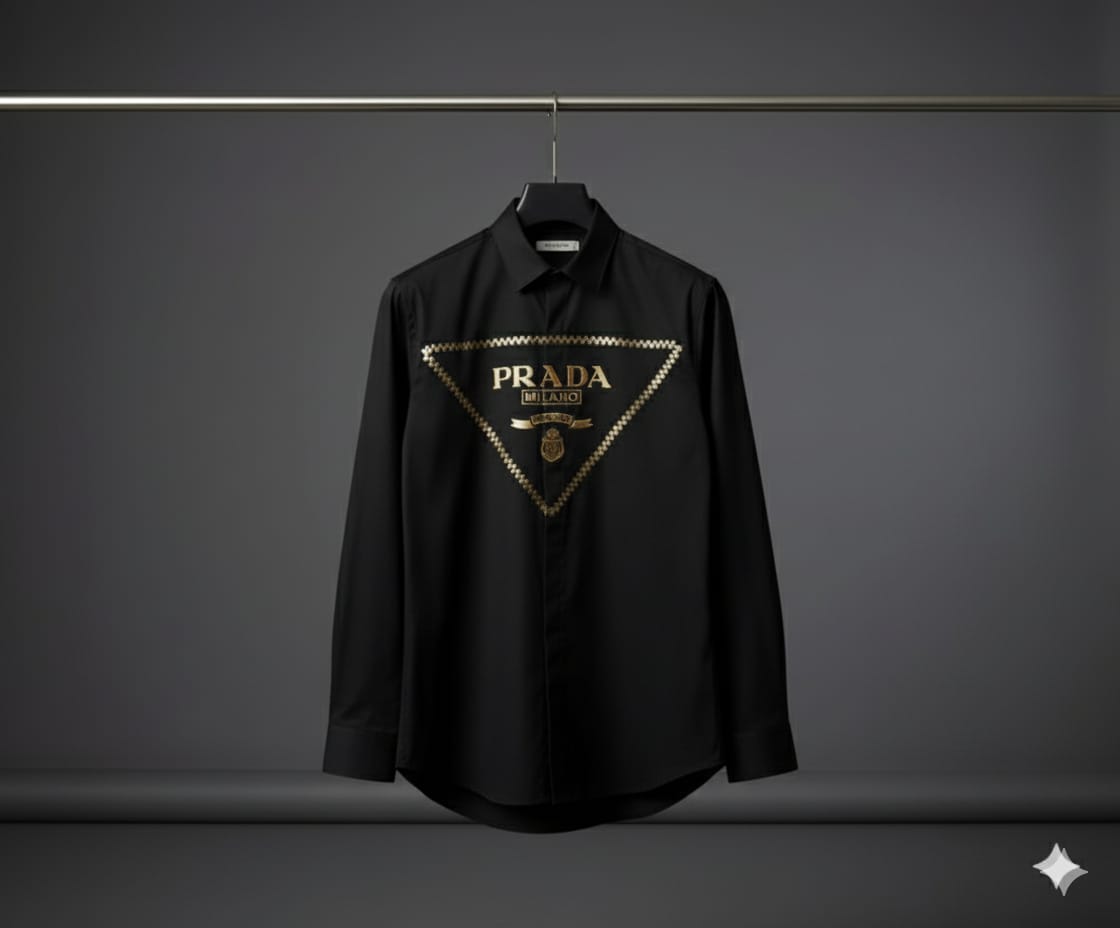 Prada Regular Fit Cotton Shirt in Black – Product Shot	