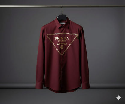 Prada Regular Fit Cotton Shirt in Wine – Product Shot	