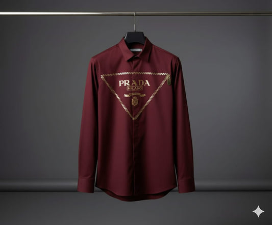 Prada Regular Fit Cotton Shirt in Wine – Product Shot	